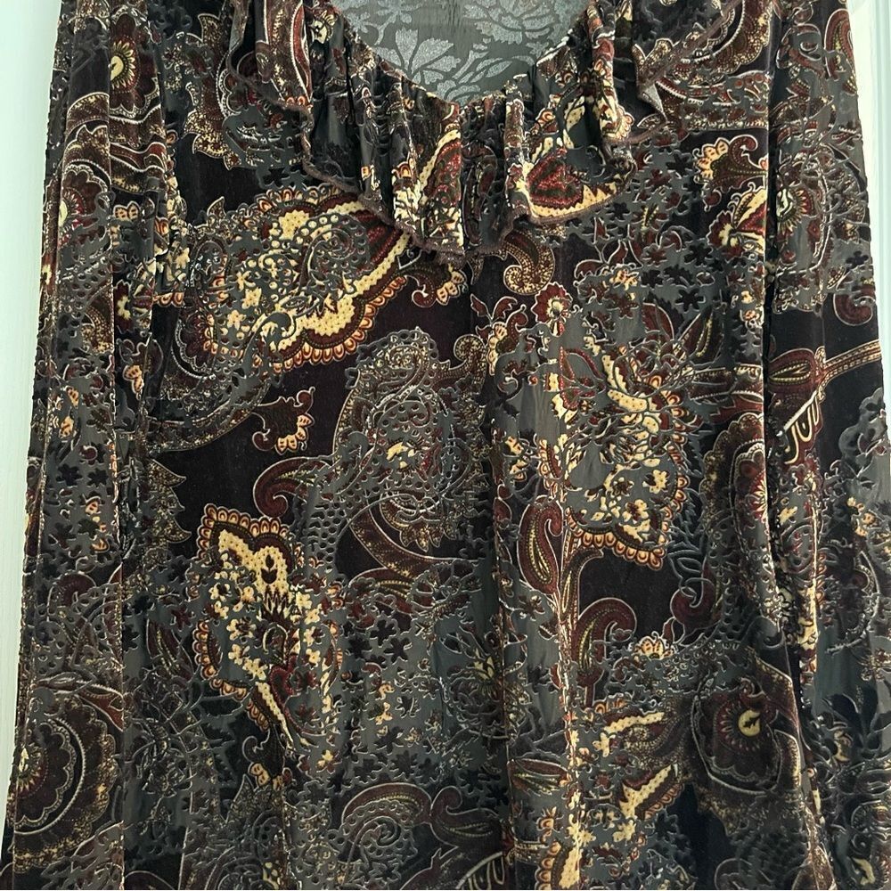 Women's Paisley Velvet Long Sleeve Blouse - Picture 2 of 10